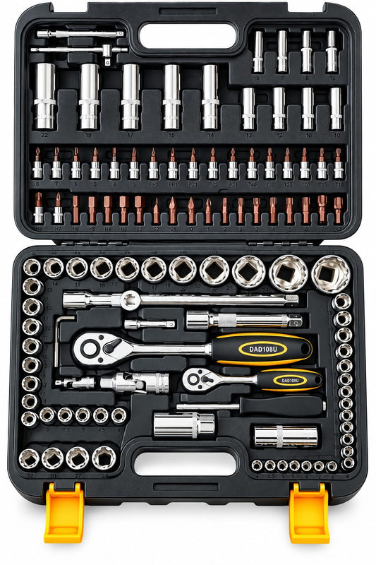 Juego de copas x 108 piezas UYUSTOOLS con cuadrantes de 1/4" y 1/2